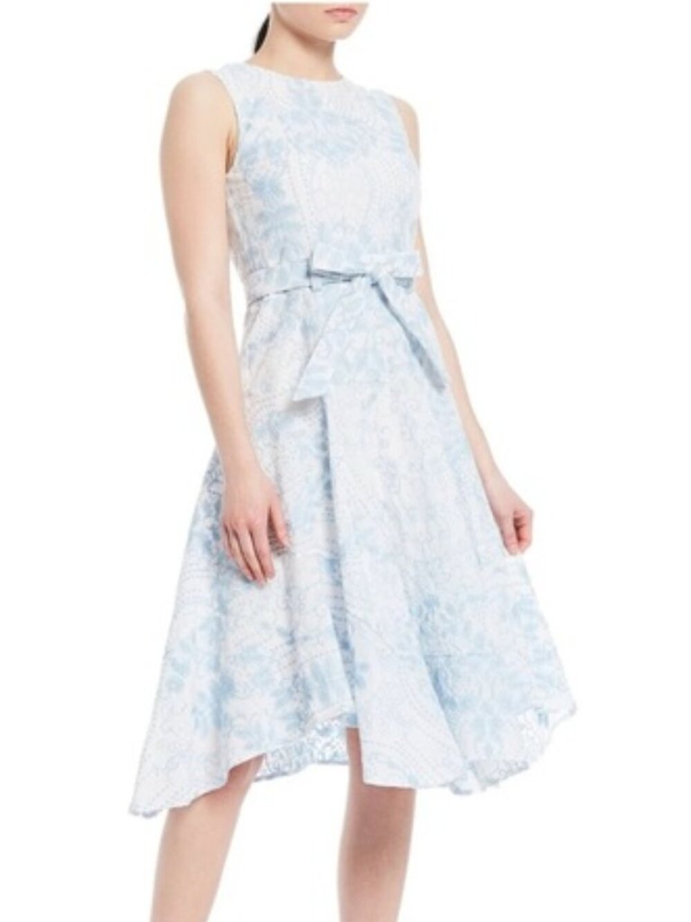 Calvin Klein Blue white Floral embroidered Fit Flare Midi Dress sleeveless M